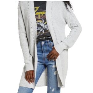 BP Nordstrom Open Front Cardigan Long Length Beige Oatmeal Heather Size Small